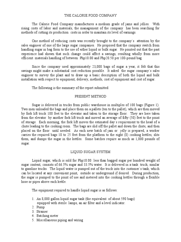 CALORIE FOOD COMPANY Case Study | PDF | Forklift | Sugar