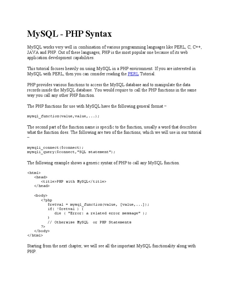 MySQL - PHP Syntax | PDF | Computers | Technology & Engineering
