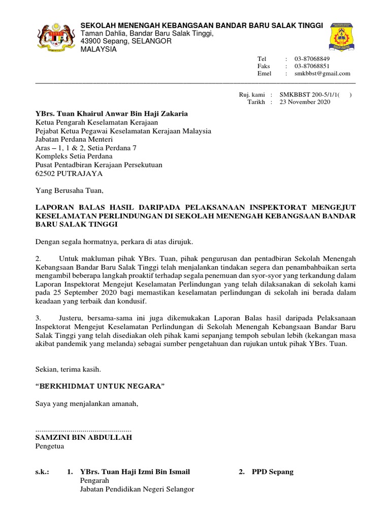 Surat Iringan Laporan Balas Inspektorat Pdf
