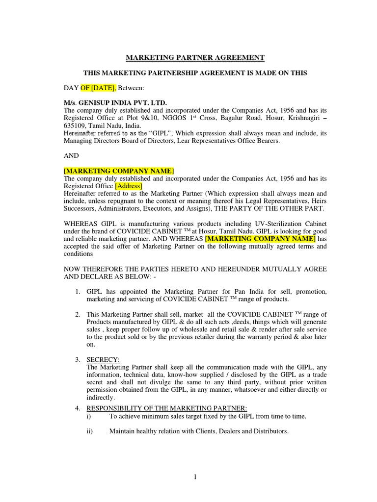Marketing Partner Agreement for COVICIDE | PDF | Sales | Marketing