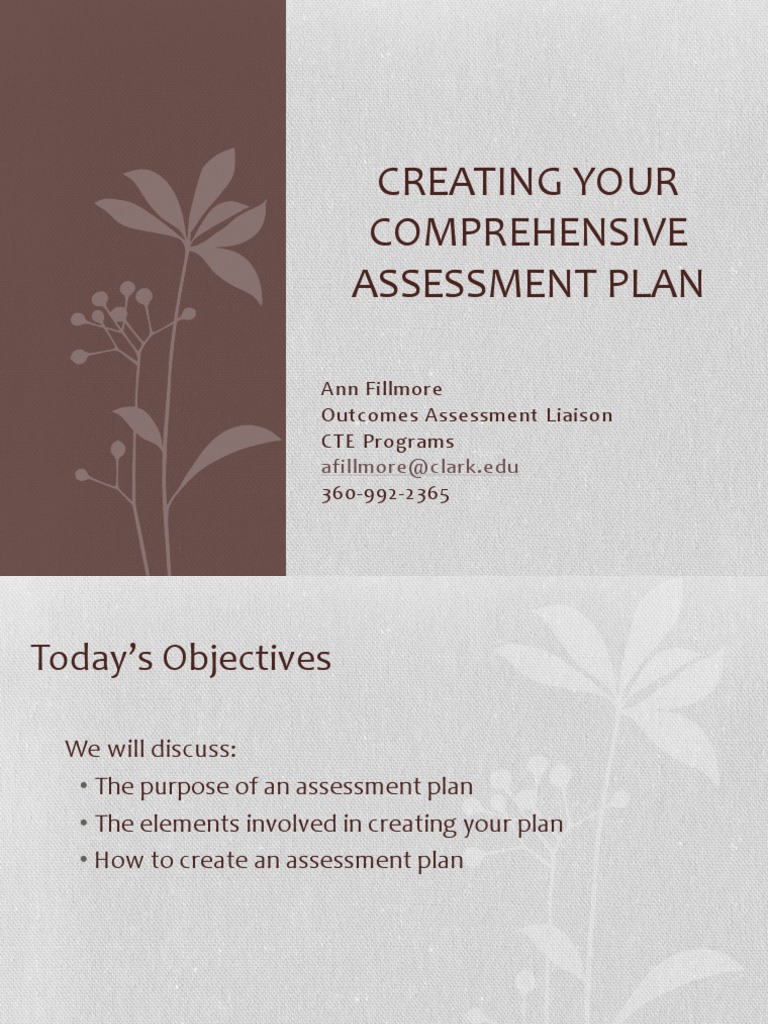 Creating Your Comprehensive Assessment Plan Ann Fillmore Outcomes