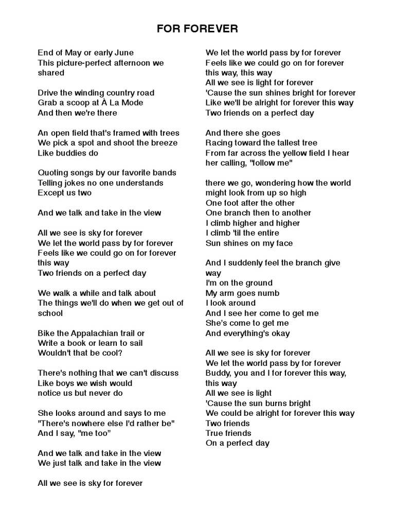 For Forever Lyrics PDF