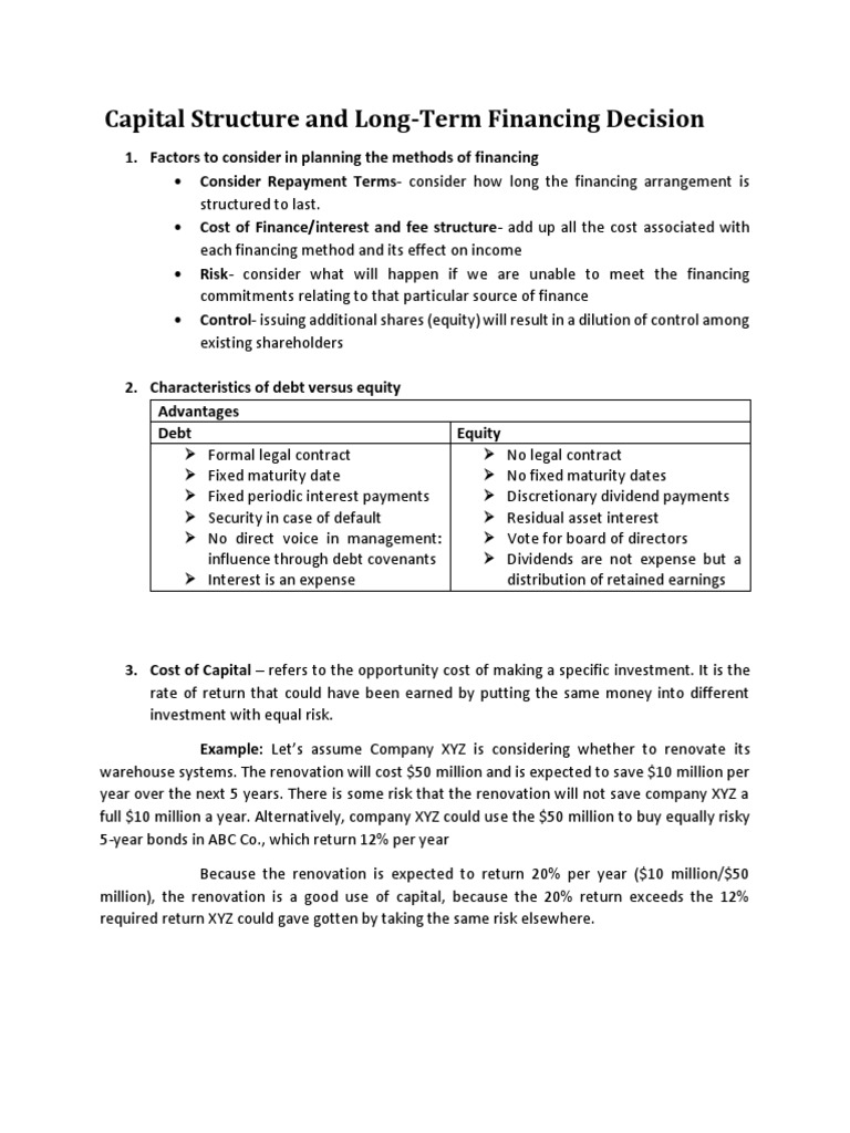 Capital Structure and LongTerm Financing Decisions PDF Debt