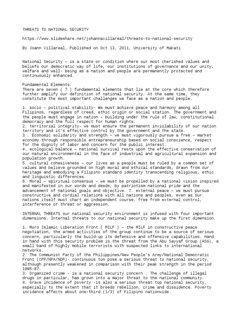NSTP1 - Threats To National Security | PDF | National Security | Public ...