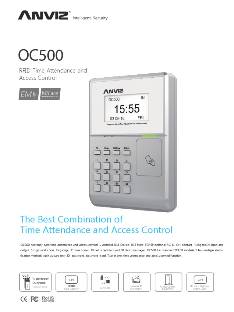 Anviz OC500 Catalogue EN 10.30.2017 | PDF | Access Control | Usb