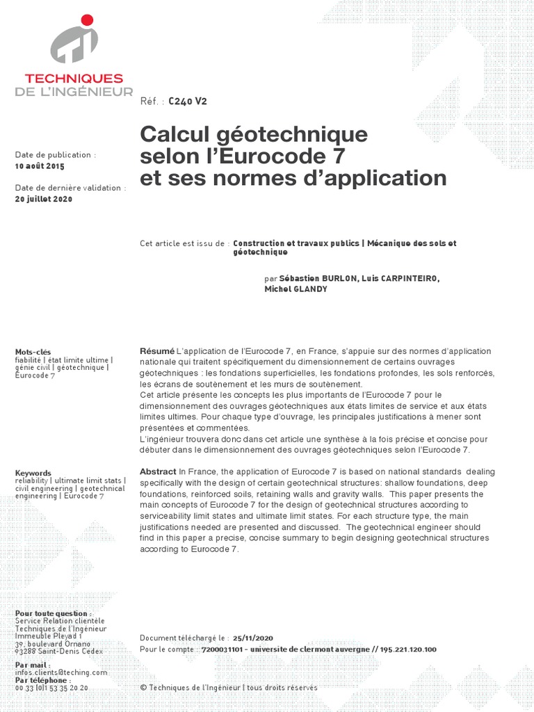 Calcul Géotechnique Selon L'eurocode 7 Et Ses Normes D'application ...