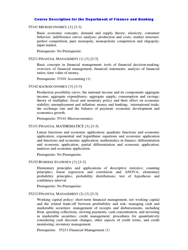 Course Description For The Department of Finance and Banking | PDF ...