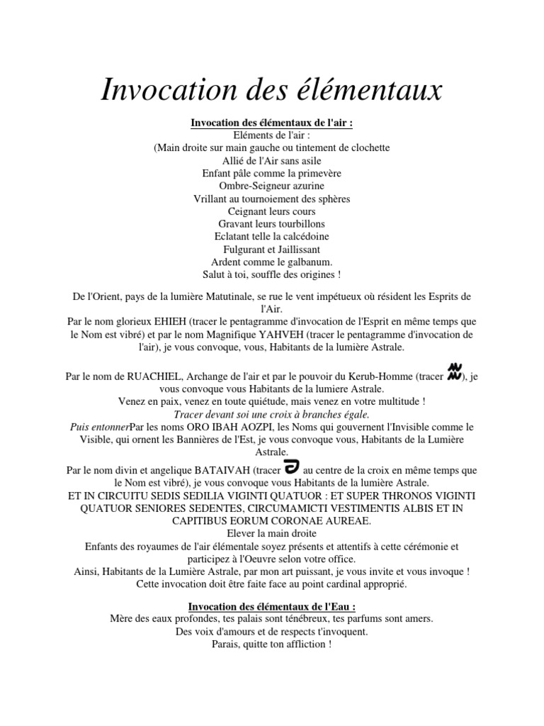 Invocation des Élémentaux et Esprits | PDF