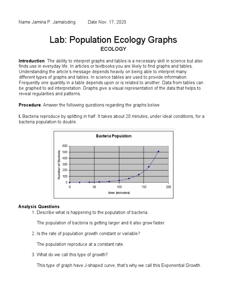 Lab Population Ecology Graphs PDF Natural Environment Ecology
