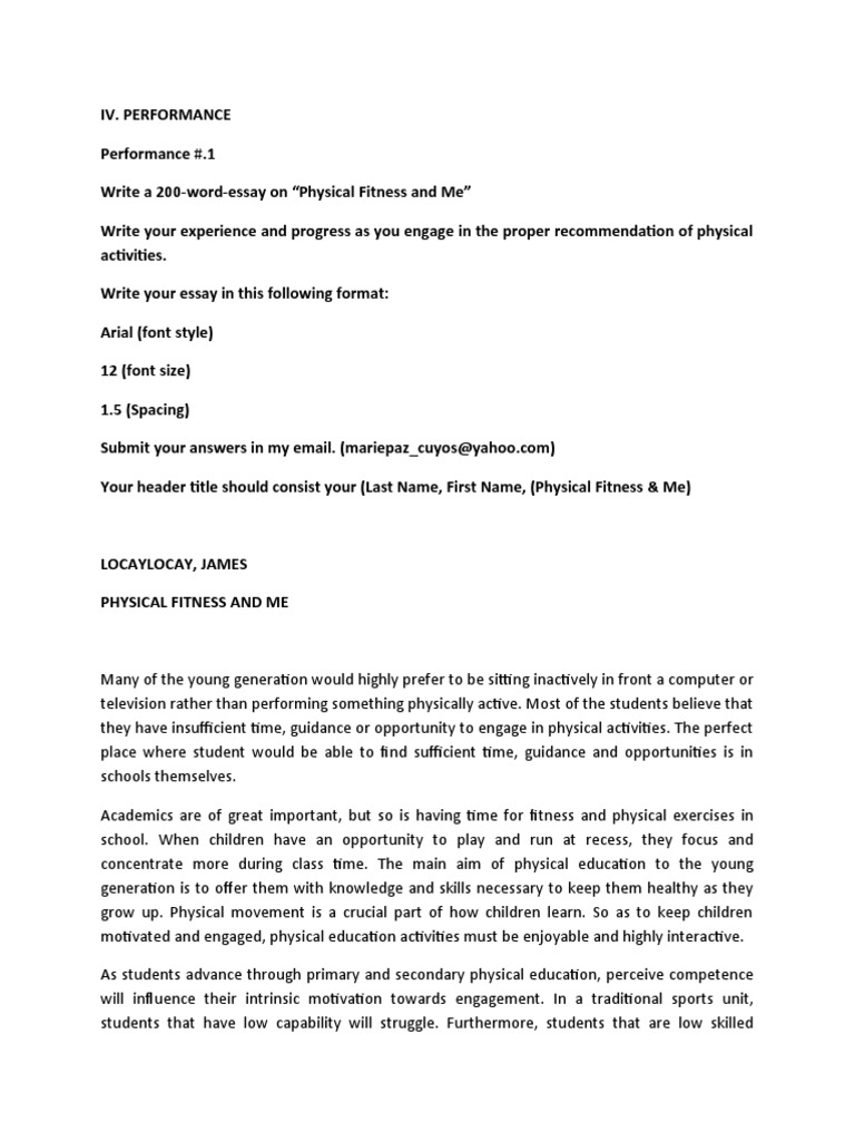 Physical Fitness and Me: A 200-Word Essay | PDF | Physical Education ...