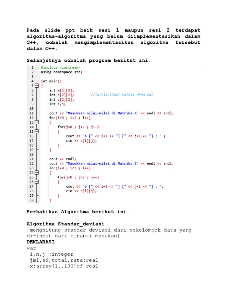 Implementasi Algoritma C++ Dasar | PDF