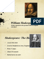 William Shakespeare: Widely Regarded As The Greatest Writer in English Literature