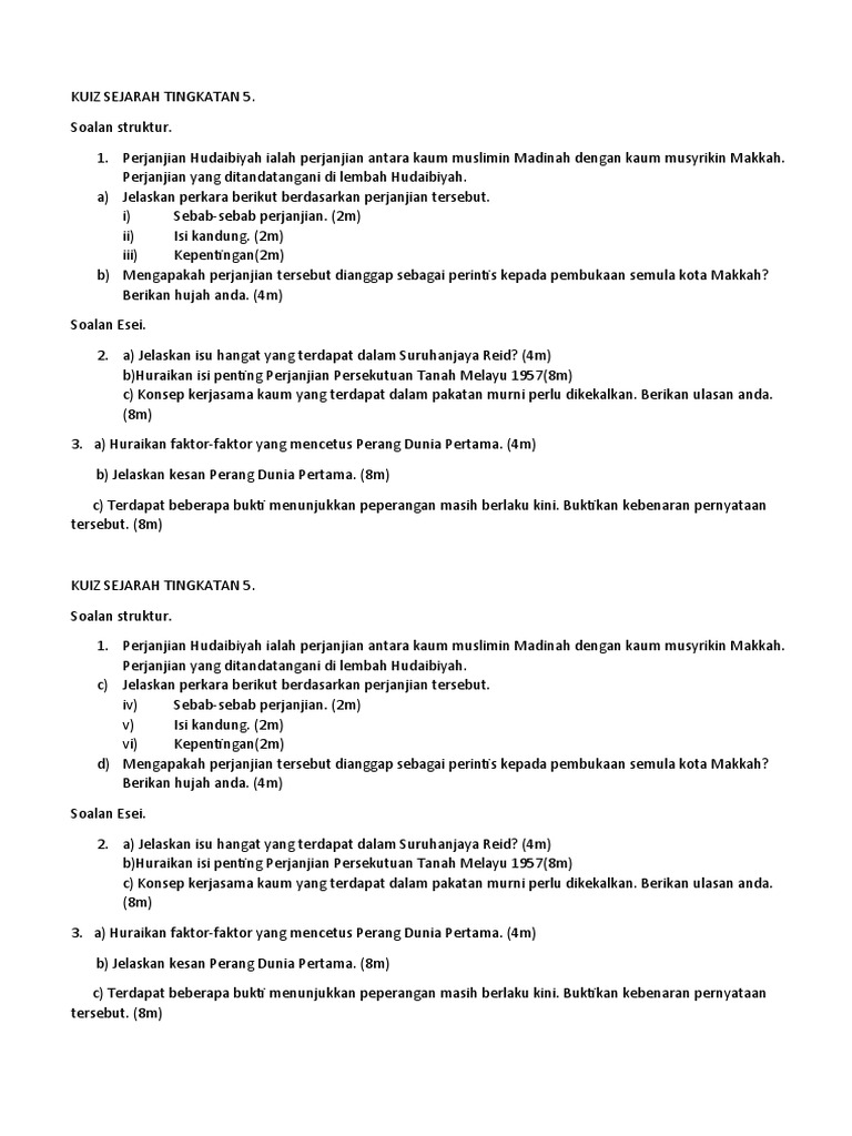 Kuiz Sejarah Tingkatan 5 Pdf
