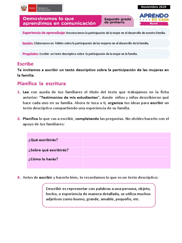 Ficha 2 Exp 2 Comunicación Segundo Grado - Nov 2020 | PDF