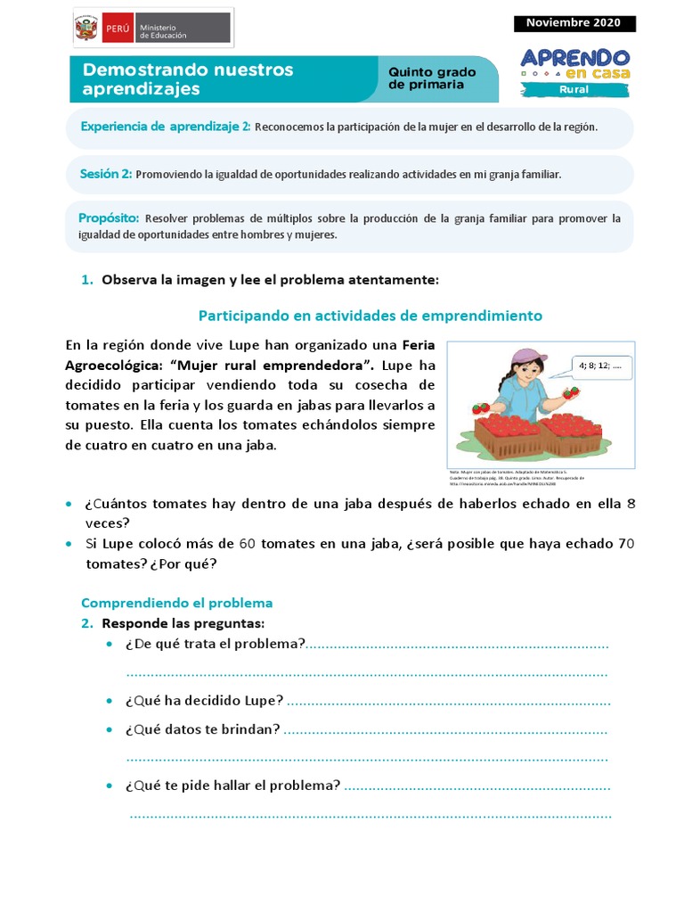 Ficha 2 Sesion 2 Exp 2 Matematica Quinto Grado-Noviembre 2020 Ok | PDF ...