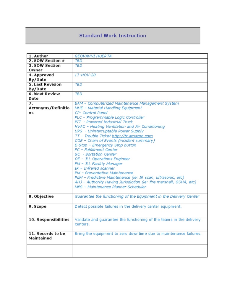 Standard Work Instructions Pdf – HJZTII