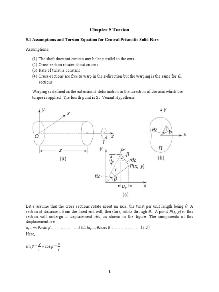 Chapter 5 Torsion 5.1 Assumptions and Torsion Equation For General