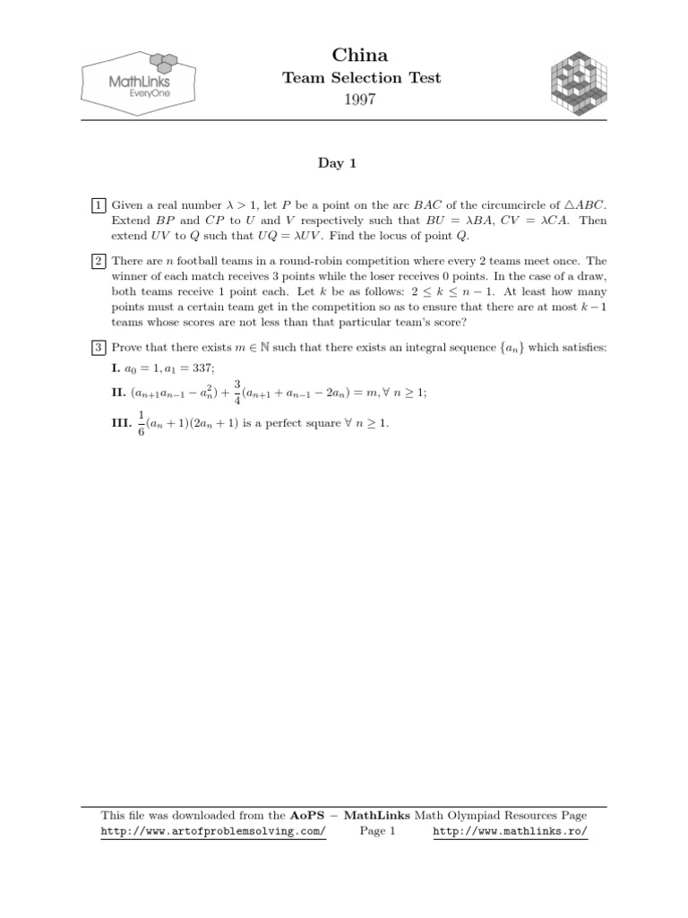 China Team - Selection - Test 1997 47 37 | PDF