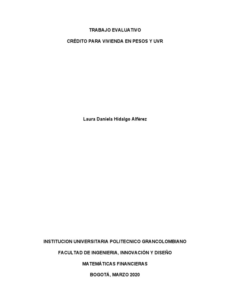 Comparativa de Créditos Vivienda: Pesos vs UVR | PDF | Interés | Crédito