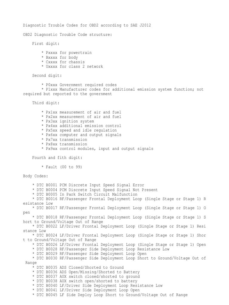 OBD2 Diagnostic Trouble Code Structure and Body Codes PDF Fuel