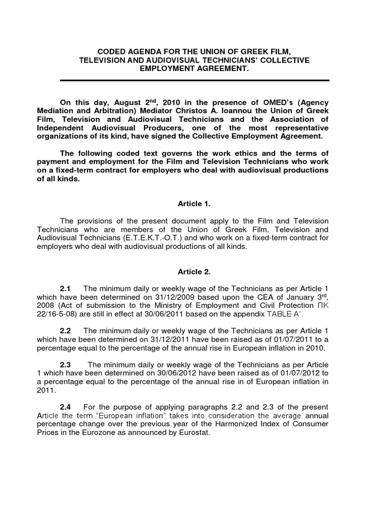 Greek Film Crew Rates PDF Salary Employment