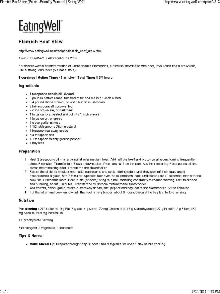 Slow-Cooker Flemish Stew Recipe | PDF | Beef | Slow Cooker