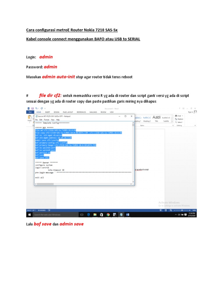 Cara Configurasi Metroe Router Nokia 7210 SAS | PDF