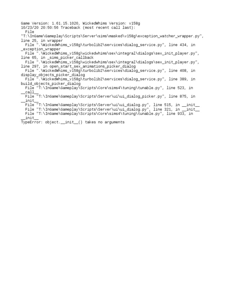 WickedWhims Error Traceback Analysis | PDF