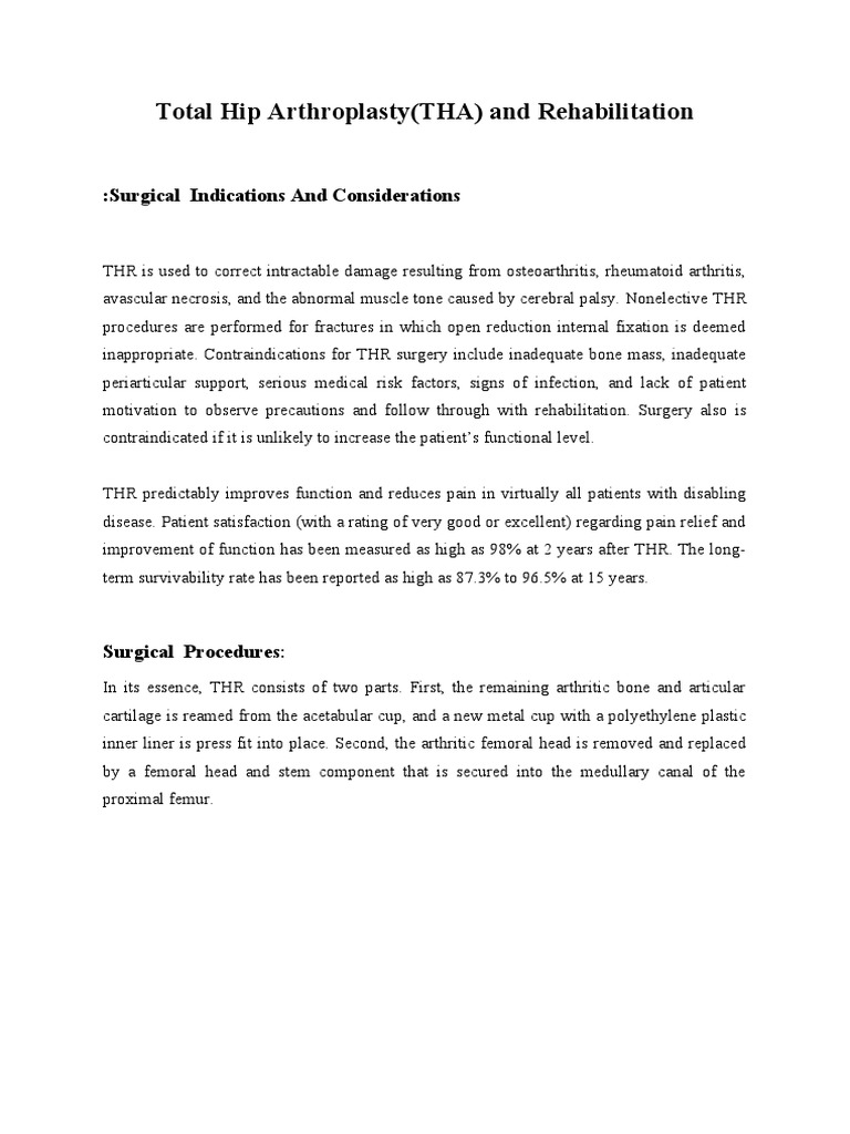 Total Hip Replacement Surgery Overview | PDF | Physical Therapy | Hip