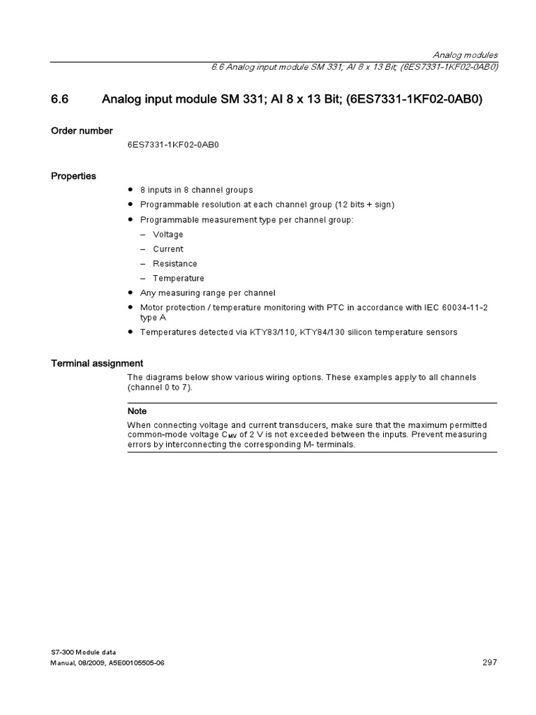 SM 331 AI 8x13 Bit Wiring Manual | PDF | Analog To Digital Converter ...