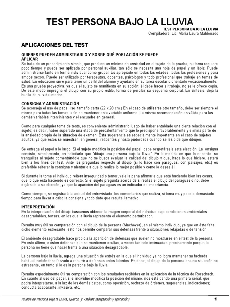 Test de Persona Bajo la Lluvia | PDF | Ansiedad | Estrés (biología)