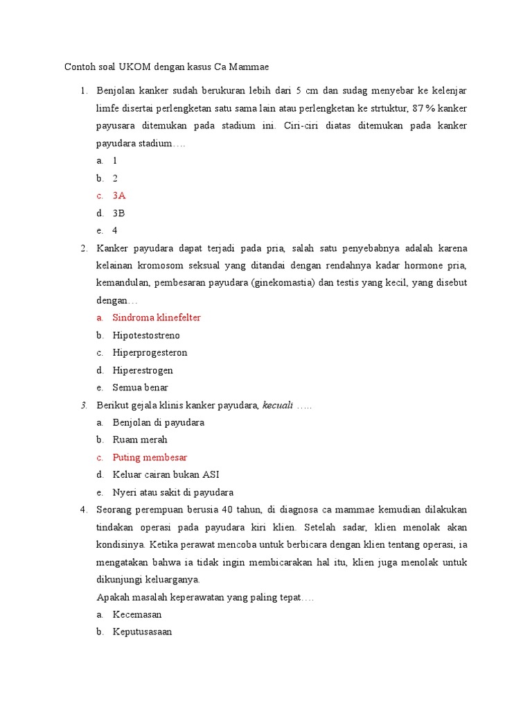 Contoh Soal Ukom Dengan Kasus Ca Mammae