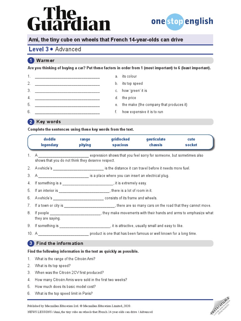 News Lessons Electric Car Advanced Worksheet 75184 | PDF | Vehicle ...