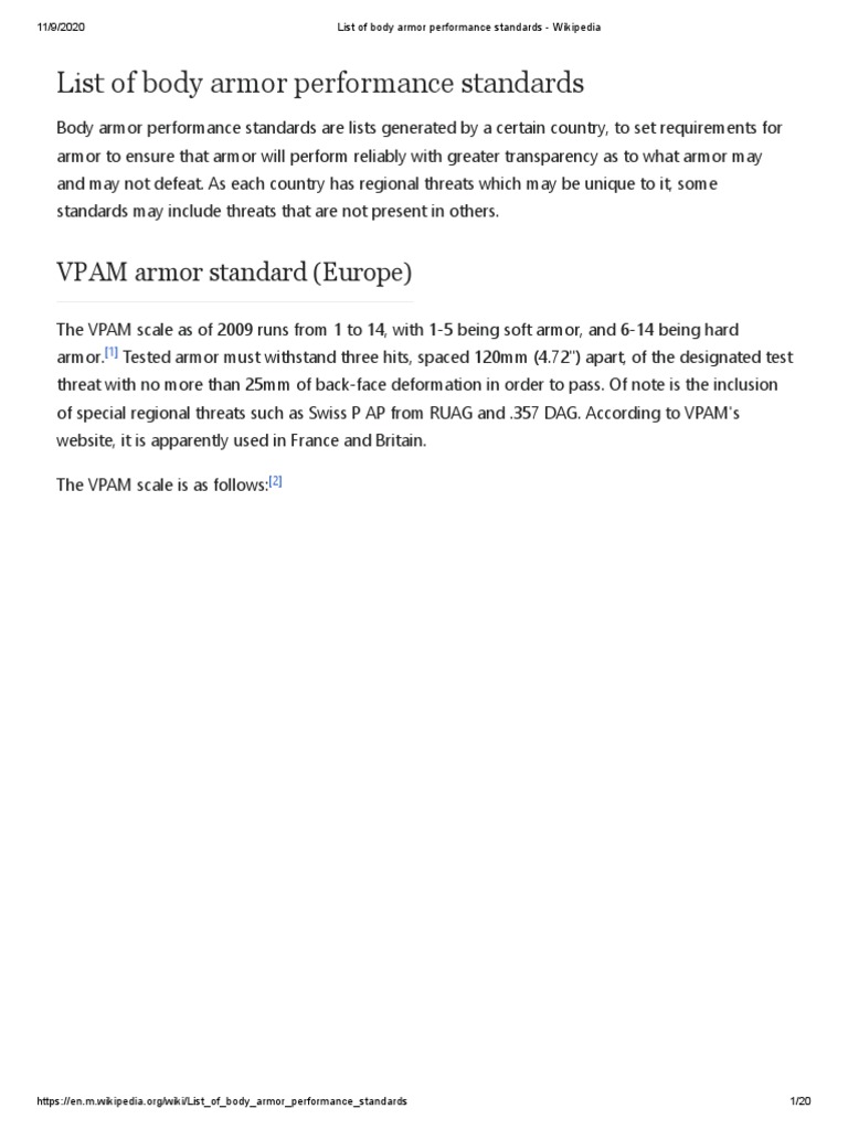 VPAM Body Armor Protection Standards | PDF | Firearms | Projectiles