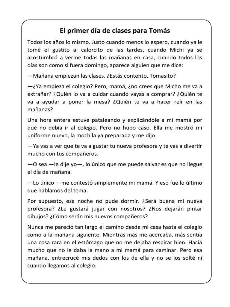 El primer día de clases de Tomás | PDF | Poesía