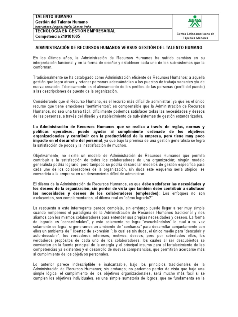 Diferencia Entre RRHH y Talento Humano | PDF | Gestión del talento