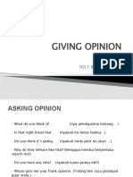 Giving Opinion: English Iii BY Nely Irnik Darajah