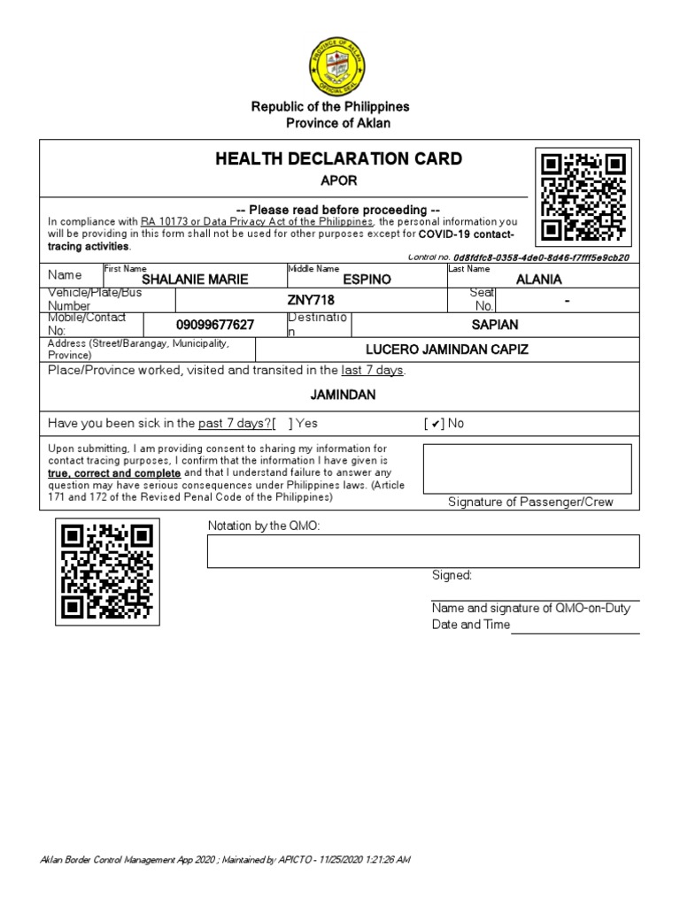 An Accurate Health Declaration Essential Personal and Travel Information for COVID19 Contact