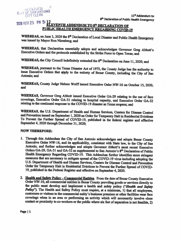 11th Addendum To The 8th Declaration of Public Health Emergency | PDF