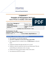 Assignment 3 Principles of Management (MGT101: End of Week 13, Deadline: 28/11/2020 at 23:59