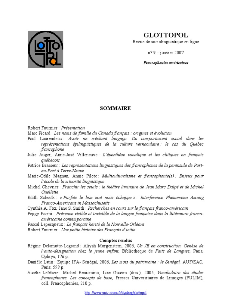 Glottopol Jan 07 Ameriques, PDF, Langue française