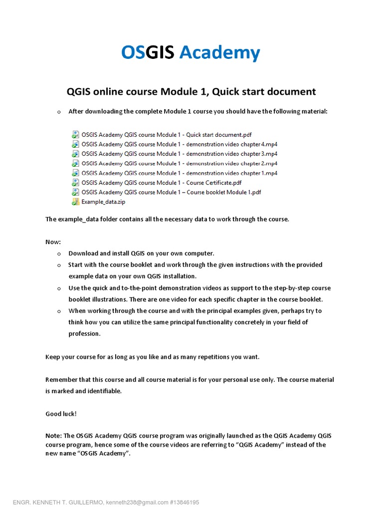 QGIS Online Course Module 1, Quick Start Document | PDF | Computers