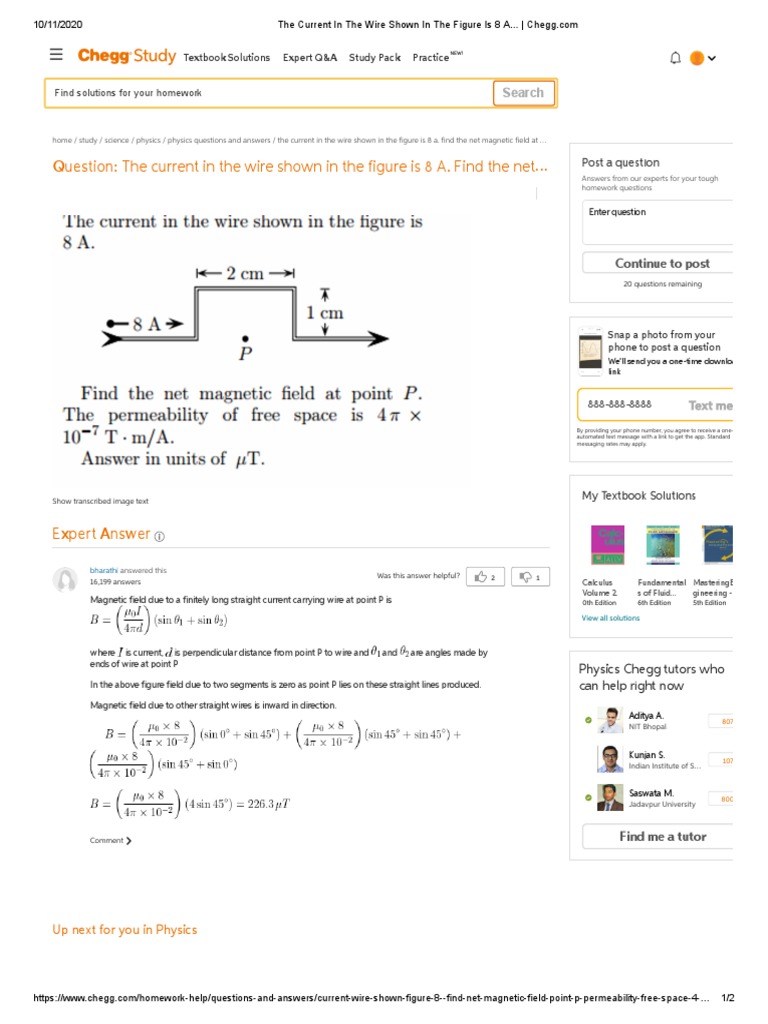The Current in The Wire Shown in The Figure Is 8 A... | PDF | Force ...