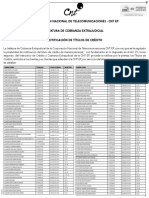 Notificación de títulos de crédito de CNT EP