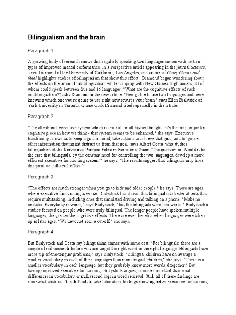 Bilingualism and The Brain | PDF | Multilingualism | Executive Functions