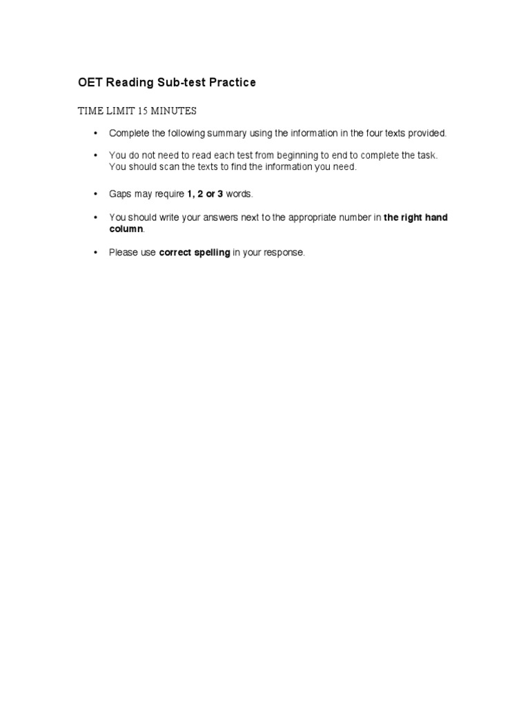Oet Reading Time Limit