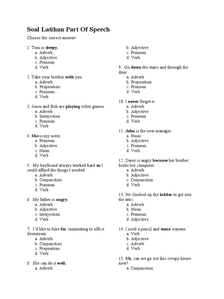 Parts of Speech Practice Worksheet | PDF | Adverb | Adjective