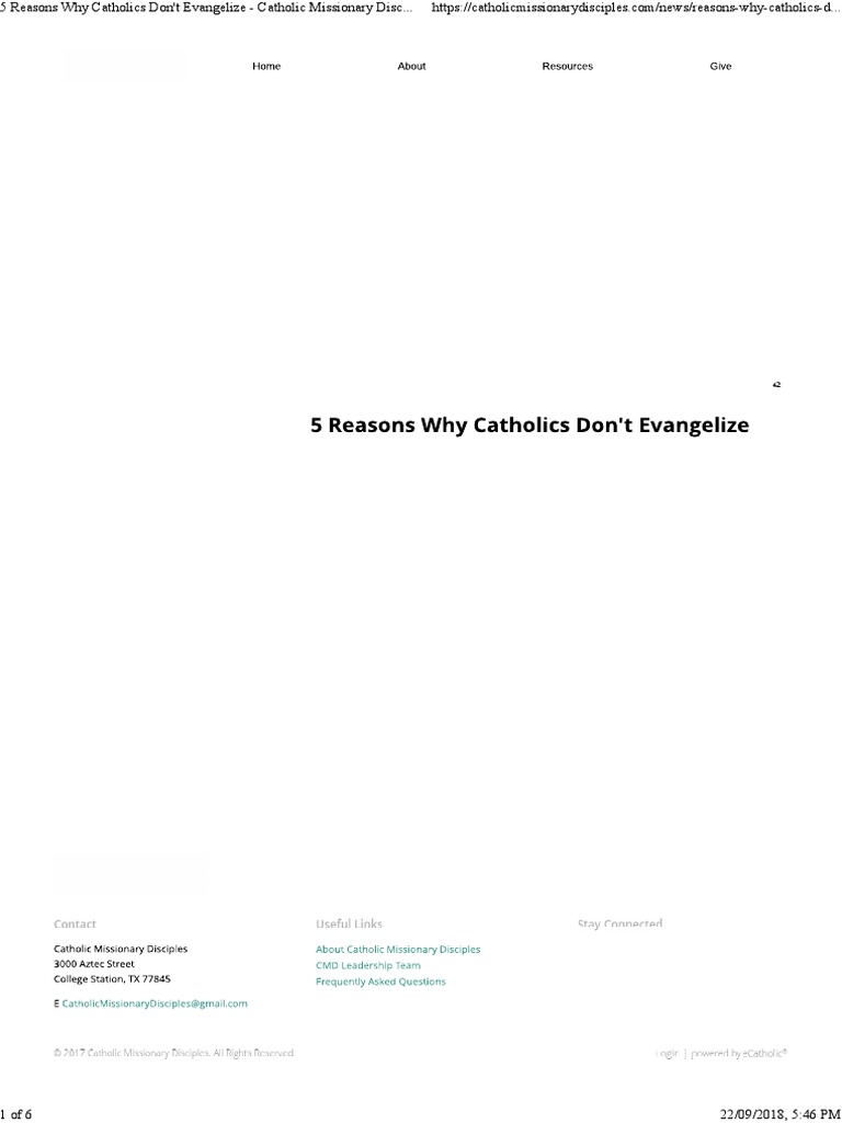 5 Reasons Why Catholics Don't Evangelize PDF