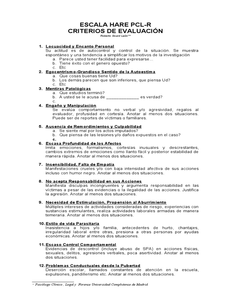 Criterios PCL-R | PDF | Abuso sexual | La delincuencia juvenil