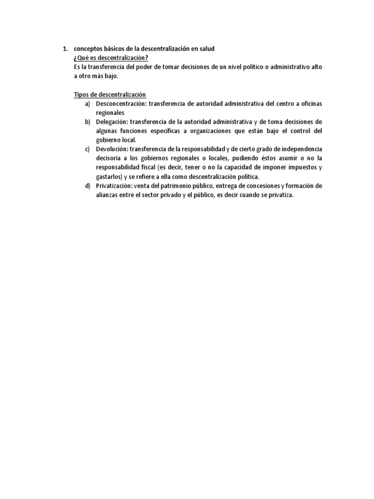 Conceptos Clave de Descentralización en Salud | PDF | Finanzas y dinero